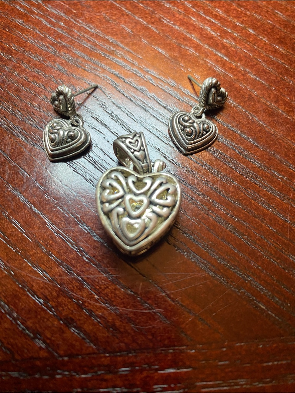 Brighton silver plated Heart Pendant and drop Earrings Set